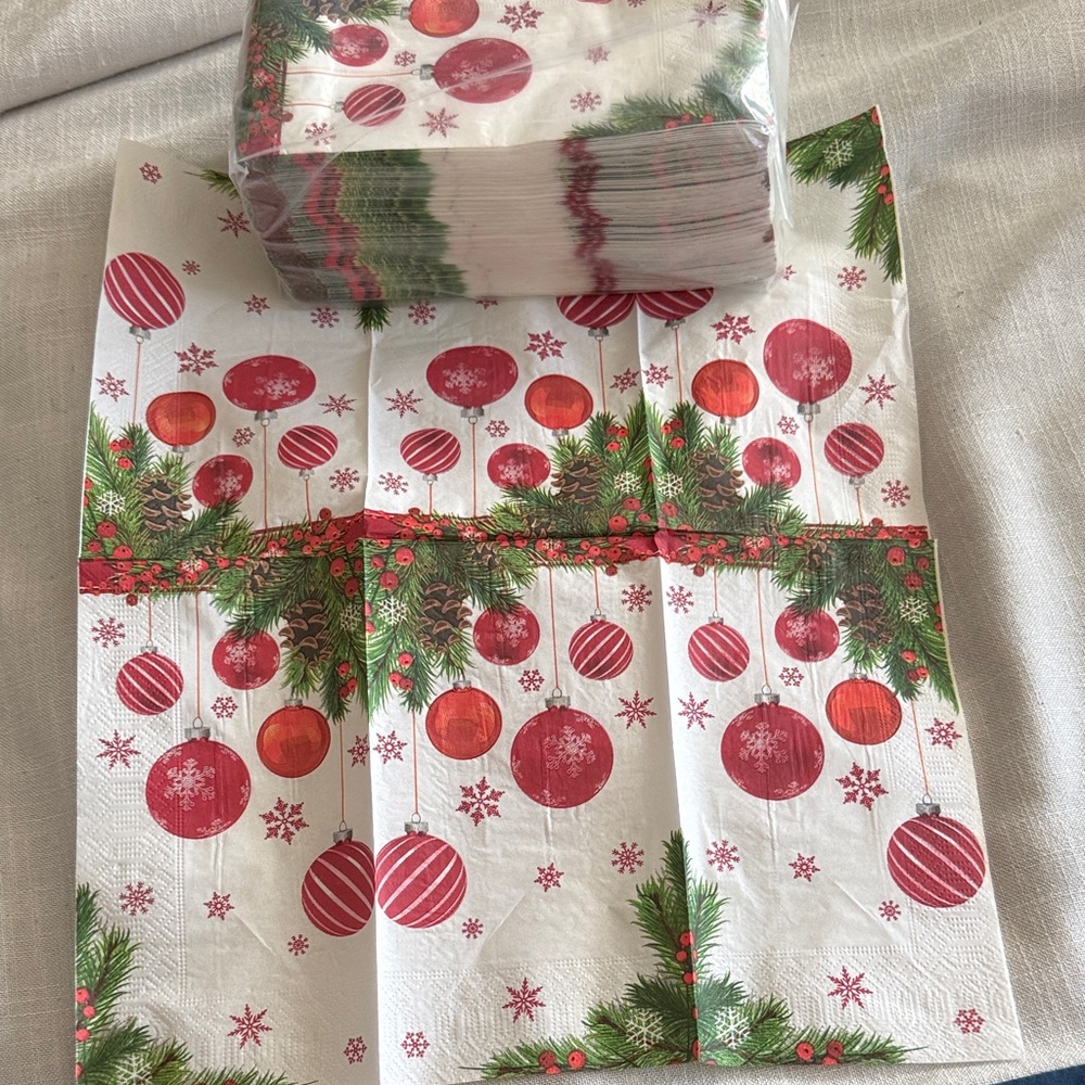 LARGE PACKAGE of Red and Green Christmas Holiday Napkins unopened for decoupage